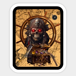 Jolly Roger Skeleton Pirate and Treasure Sticker